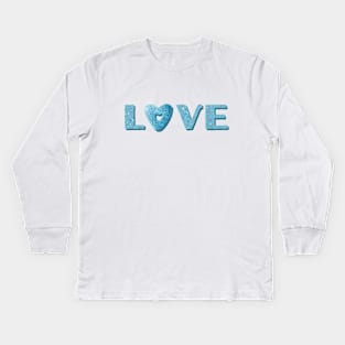 Cute blue heart shaped donut and word Love Kids Long Sleeve T-Shirt